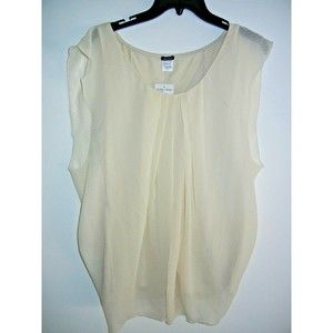 NWT Lily & Lola Women's Size L Ivory Round Neck Pleated Sheer Chiffon Top